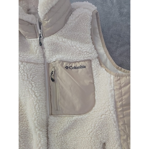 Columbia Fireside Sherpa Full Zip Vest Pockets Polyester Cream Womens Sz M Gorp - Picture 2 of 7